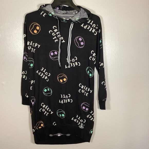 Disney Nightmare Before Xmas Tim Burton Hooded Sleepshirt Small Creepy Cute PJ - Picture 2 of 8